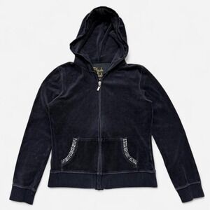 Y2K Plush & Lush Velvet velour Zip Up Hoodie Size medium